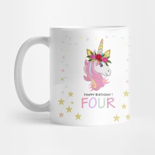 Four birthday greeting. Fourth. Magical Unicorn Birthday invitation. Party invitation greeting card Mug